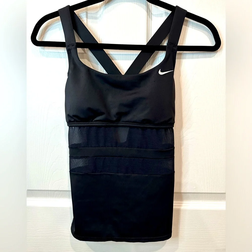 Like New Nike Sport Tank w Built in Bra Size Small. Black w Sheer Front Sections - Picture 1 of 13